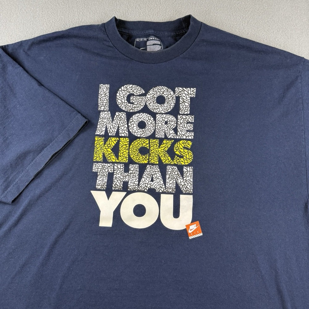 Vintage Nike Air Mens I Got More Kicks Than You Elephant Print Navy T-Shirt  XXL